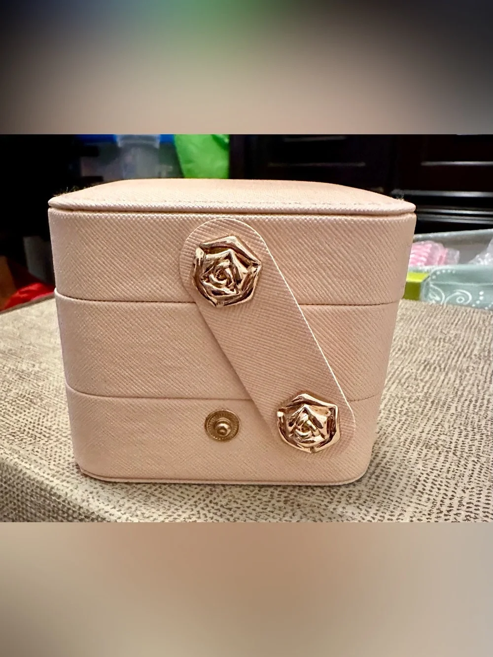 Compact Pale Pink Jewelry Case with Gold Hardware NEW